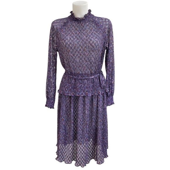 LIZ PETITES INC Vintage‎ Purple Foral Sheer SEE THRU 2-PC BLOUSE & SKIRT size 6! - Picture 1 of 12